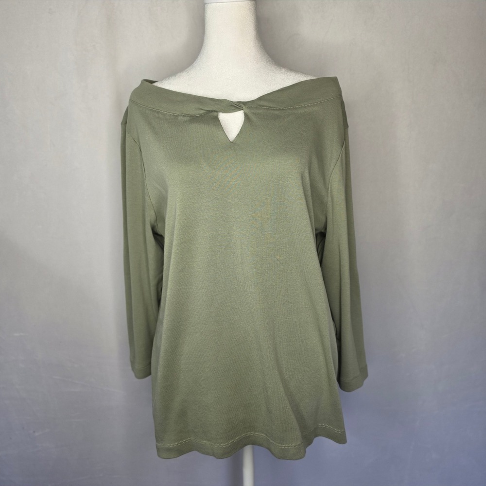 Chicos Olive Green Twisted Off Shoulder Keyhole Cotton Top Size 2 L 570267000
